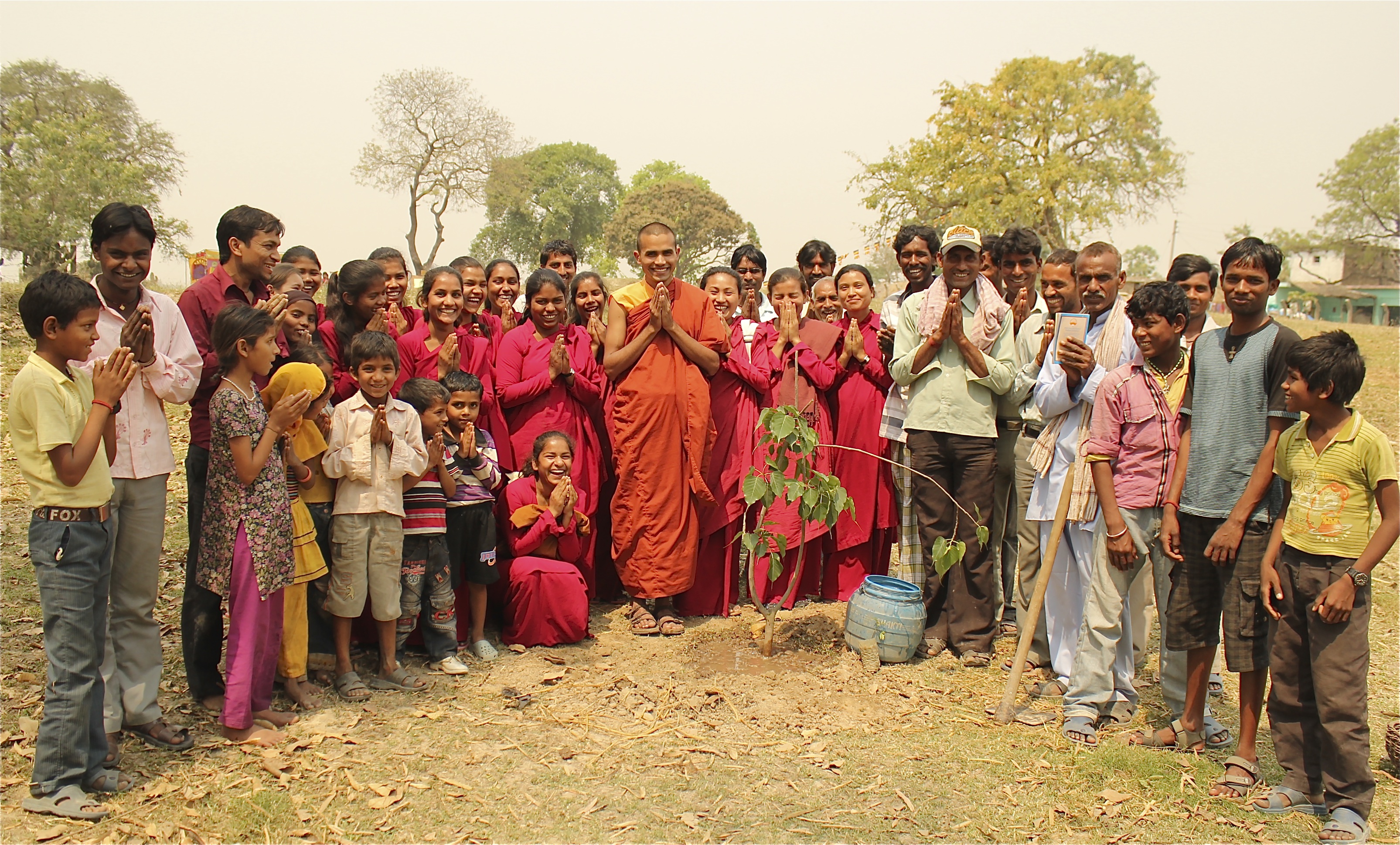 Bodhi-tree-planting-Group-picture-with-our-Bhante-and-villagers
